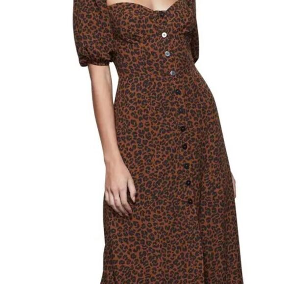 Nwt Good American Corset Leopard Print Puff Sleeve Maxi Dress NWT Mocha Mousse - Picture 7 of 14